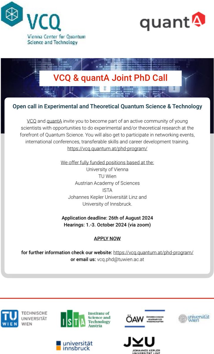 ‼️Very Cool PhD Call 👩‍🎓👨‍🎓🎓of Austrian Quantum Groups. Centralized Call, Broad Choice of Topics and Supersivors, Special Training events, and Collaborative Nature. Hurry Up! 😀