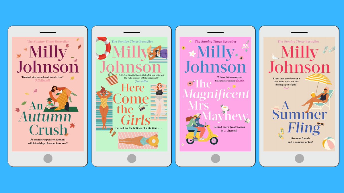 Behold! Our next 4 new jackets for Sunday Times bestselling author @millyjohnson. Aren't they STUNNING?! 'Milly's writing is like getting a big hug with just the right amount of bite underneath' Jane Fallon Out now in eBook and eAudio, paperbacks coming soon!