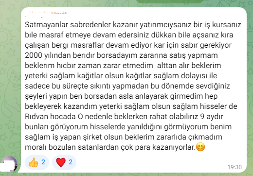 Özel eğitim ve analiz kampında yer alan, yıllardır tecrübeli olan bir abimizin nasihatını beğendiğim için sizlerle paylaşmak istiyorum. 
Çok güzel bir bakış açısı ile borsada işlem yapıyor
#cwene #tarkm #hatsn #SOKE #ingrm #brsan #forte #sdttr #kayse #paseu #entra #blcyt #uluun