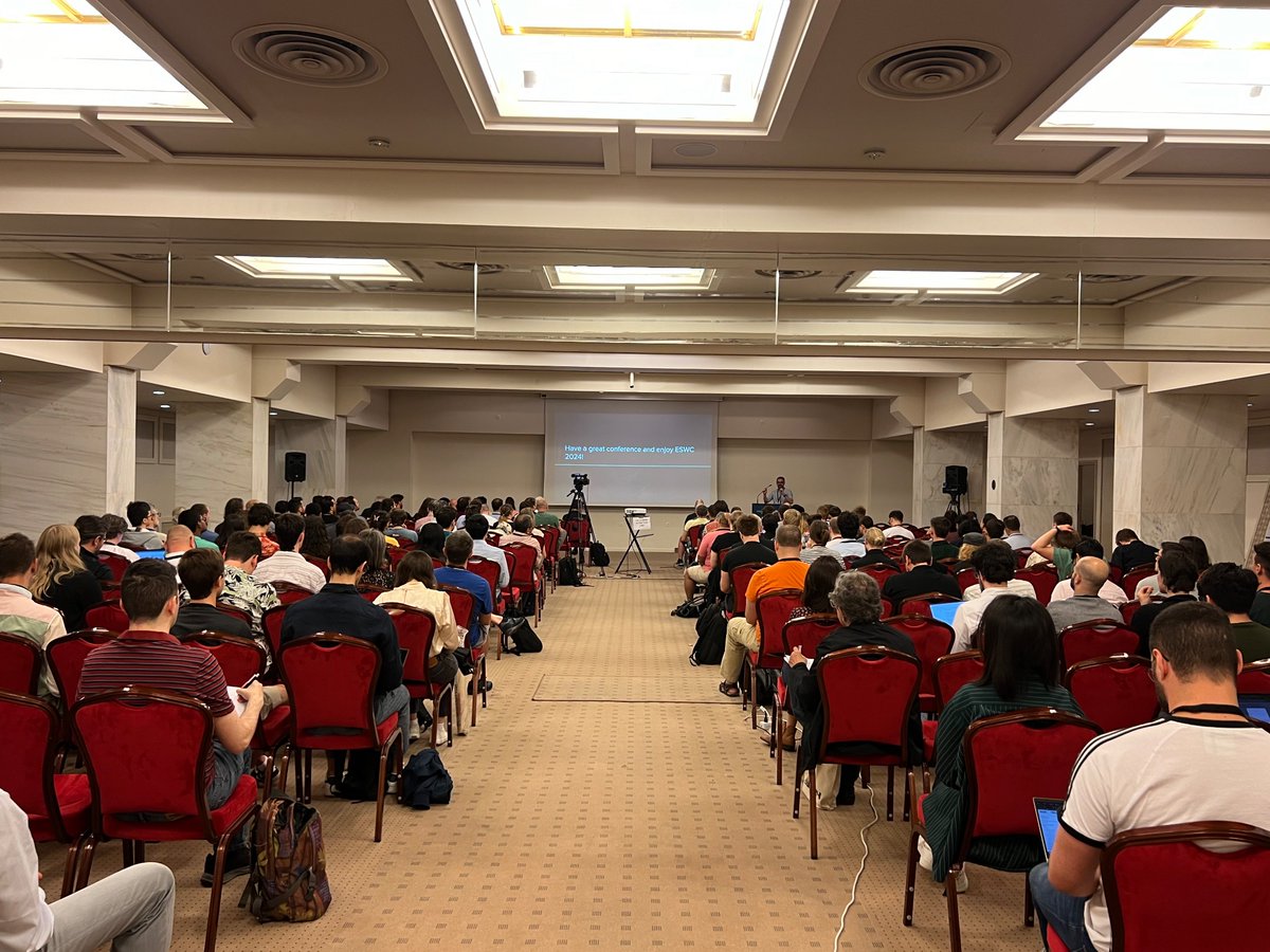 bendiken's tweet image. Packed auditorium for the #ESWC2024 conference kick off