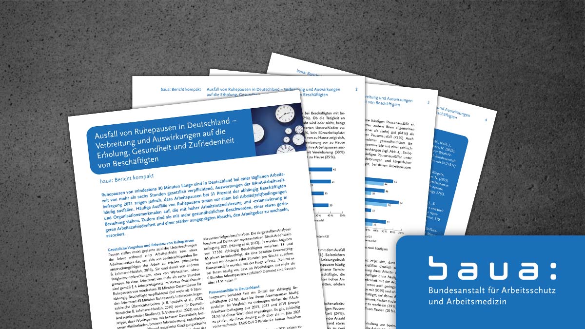 baua_de's tweet image. #Arbeitspausen sollen einen Ausgleich zur ausgeübten Tätigkeit schaffen und so der #Erholung dienen. Wir haben den Ausfall von Ruhepausen in Deutschland untersucht und die Ergebnisse in einem Bericht veröffentlicht: link.baua.de/eo9.