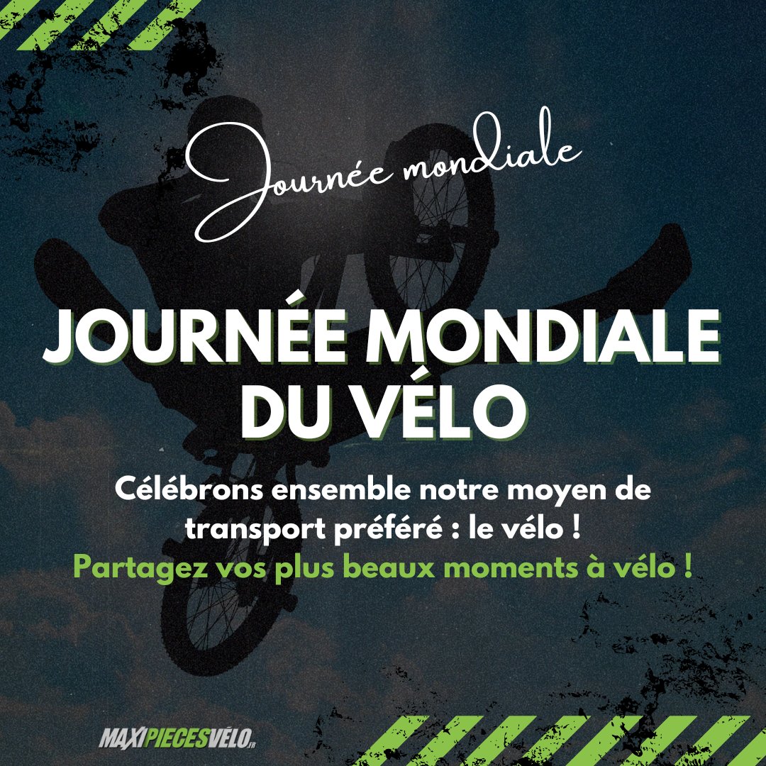 Journée Mondiale du Vélo 🚴‍♀️

Aujourd'hui, nous célébrons notre moyen de transport préféré : le vélo ! Que ce soit pour le sport, les déplacements quotidiens ou pour le plaisir, le vélo est un symbole de liberté et de santé. Partagez avec nous vos plus beaux moments à vélo ! 🌍❤️