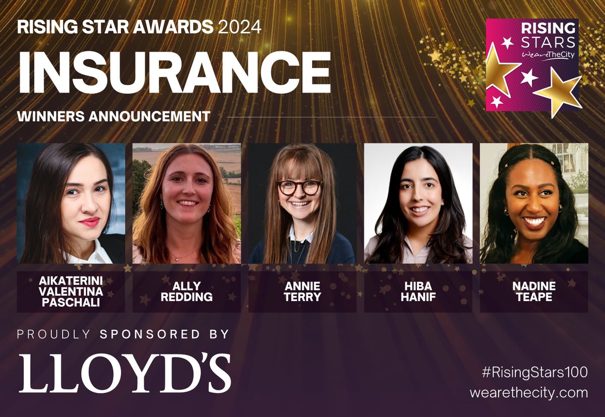 WINNERS ANNOUNCEMENT ⚡️

Meet our 2024 #RisingStars100 Winners in the Insurance Category, sponsored by @LloydsofLondon! 💜✨

Congratulations to our winners and to everyone shortlisted or nominated this year 🥳🥂

 #17 · bit.ly/24-RS100