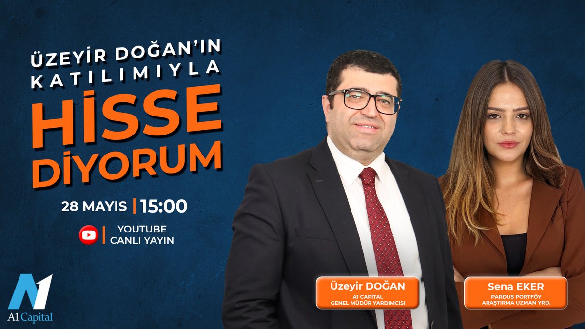 📈 Hissenizin Detaylı Yorumları Her Salı Canlı Yayında Sizinle! 📉 Sizlerden gelen hisse sorularının yanıtlarını her salı HisseDiyorum'da A1 Capital Genel Müdür Yardımcısı @uzeyir_dogan, @pardusportfoy Araştırma Uzman Yardımcımız @senaekeeer moderatörlüğünde yorumluyor. 🗓 28