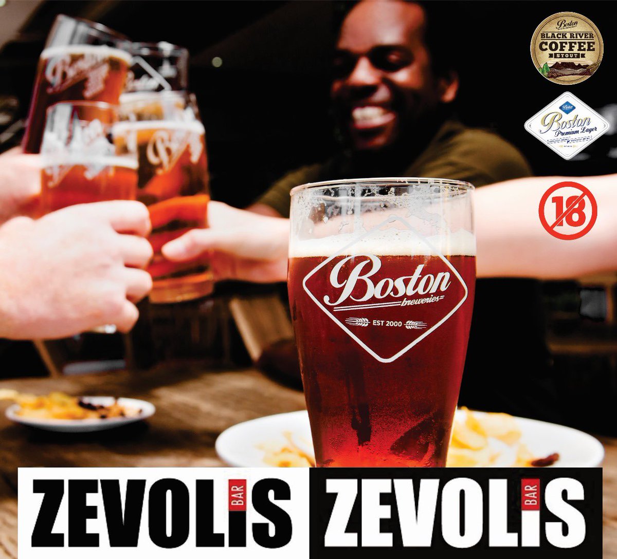 Now serving Boston Lager and BlackRiver Coffee Stout on tap at Zevolis Bar In Rondebosch 
#BostonBeer #BostonBreweries