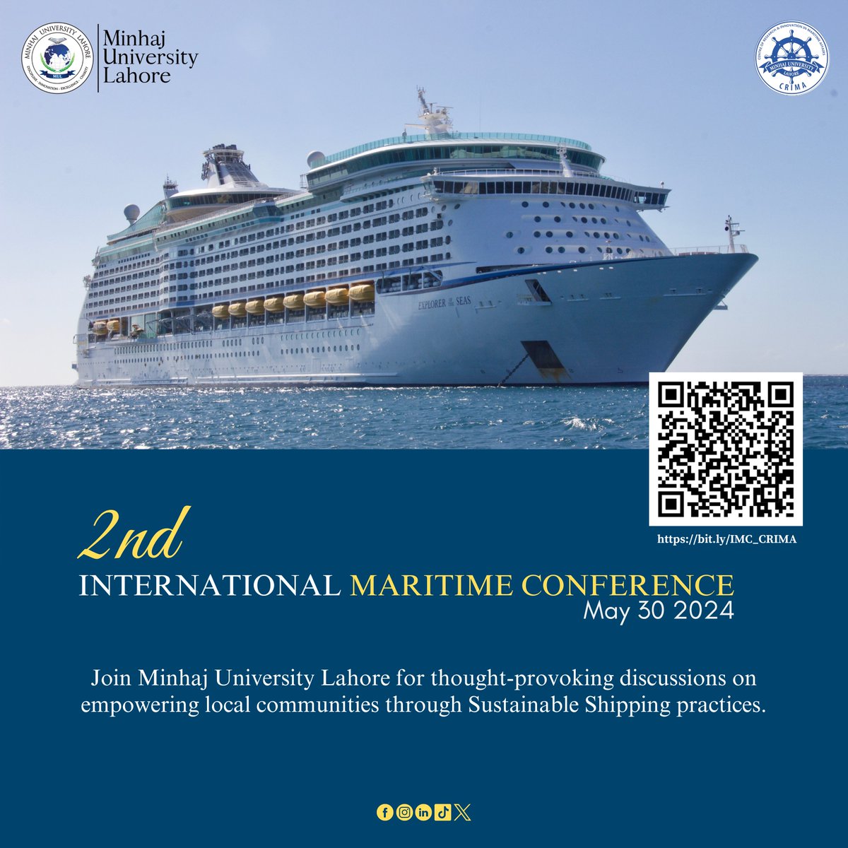 Join #IMC2024 for thought-provoking discussions on empowering local communities through Sustainable Shipping practices.
#InternationalMaritimeConference
#MaritimeAffairs
#InternationalConference
#GreenShipping
#SustainablePorts
#TradeCorridors <a href="/OfficialMUL/">Minhaj University Lahore</a>