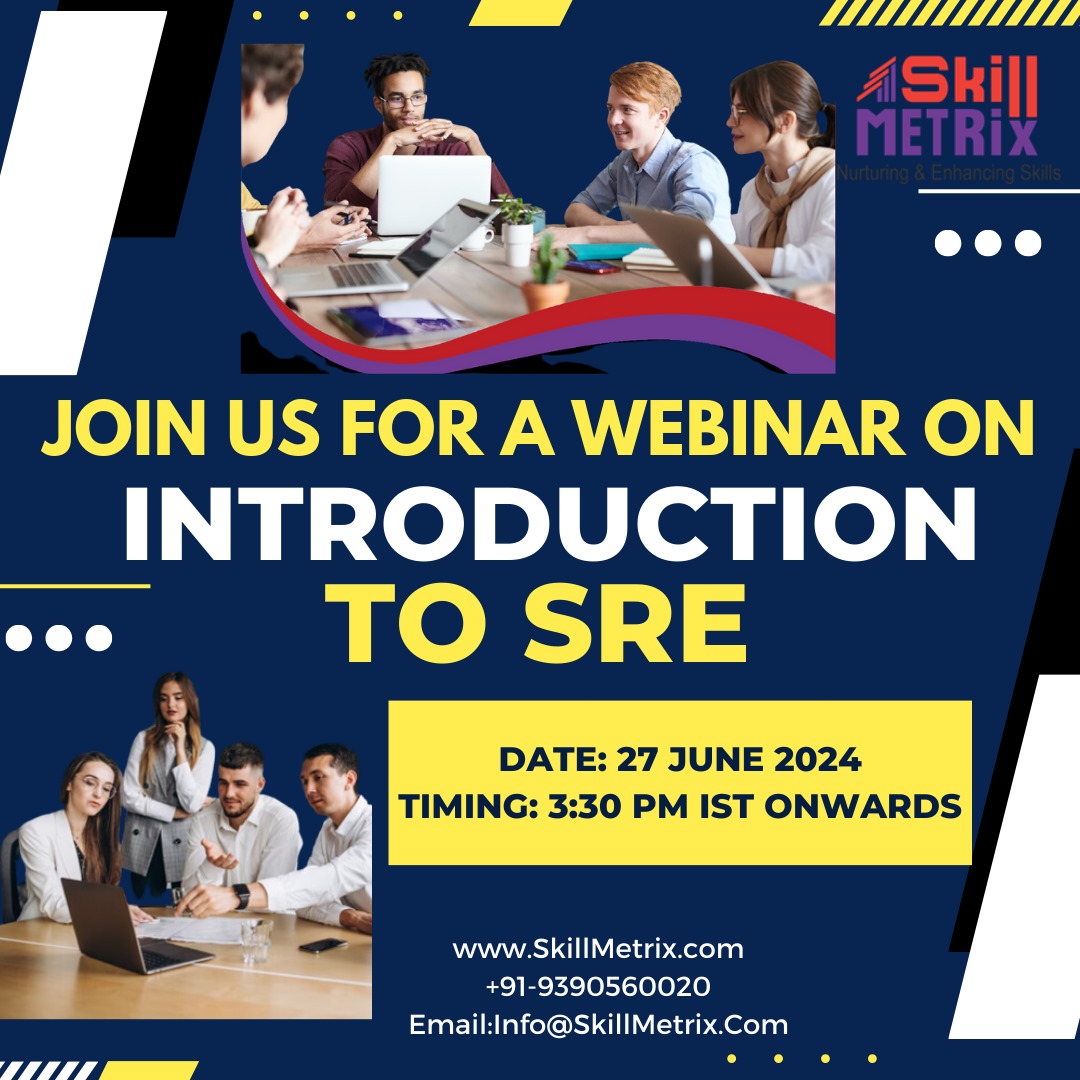 PradnyaSM's tweet photo. Are you ready to dive into the world of Site Reliability Engineering (SRE)? Join us for an insightful webinar on "Introduction to SRE".
On 27th June 2024 at 3:30 PM IST...
Register now and take the first step towards mastering SRE! https://t.co/bjqqKY0MoR
@SkillMetrix #sre https://t.co/cDyAjSCHoT