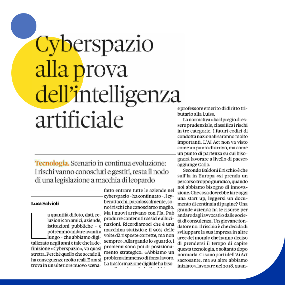 🐣 Uno scenario in continua evoluzione 📰 'Cyberspazio alla prova dell'intelligenza artificiale' @lucasalvioli su @sole24ore #IA #Tecnologia @robertobaldoni @SIMO2 @RoccisanoF @Fra7russo @0Cicerone @IsabellaCeccari @EmilianoVerga @GiovannaDiTroia