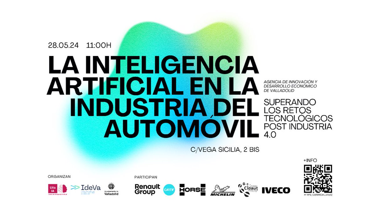 ￼🕚 A las 11:00 horas dará comienzo la I jornada centrada en desarrollo y retos de la 🤖 inteligencia artificial en el sector de la automoción en Valladolid, organizado por el <a href="/centroia_uva/">Centro UVaIA</a> y el <a href="/AyuntamientoVLL/">Ayto. de Valladolid</a> 🔗 youtube.com/live/YoNHTMCl6…