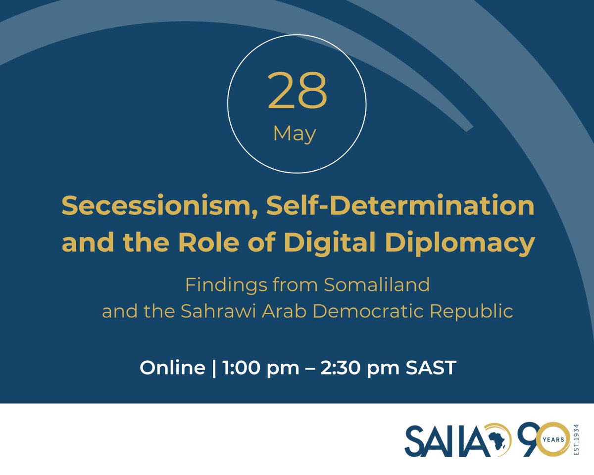 [Event Reminder] Join our webinar on secessionism, self-determination and the role of digital diplomacy with case studies of Somaliland and the Sahrawi Arab Democratic Republic later today. 🗓️ Tuesday, 28 May 🕰️1:00 pm – 2:30 pm 👉To register, visit ow.ly/PWkC50RMq0h