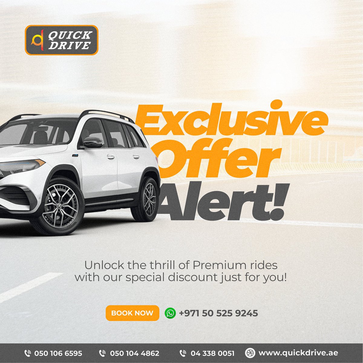 AQuickdrive's tweet image. Elevate your travel experience with our quick dates car hire service!  Take advantage of our exclusive offer alert and enjoy a premium ride with our special discount just for you.

Call or WhatsApp
+971505259245

Visit: quickdrive.ae

#QuickDrive #CarRental #EasyBooking