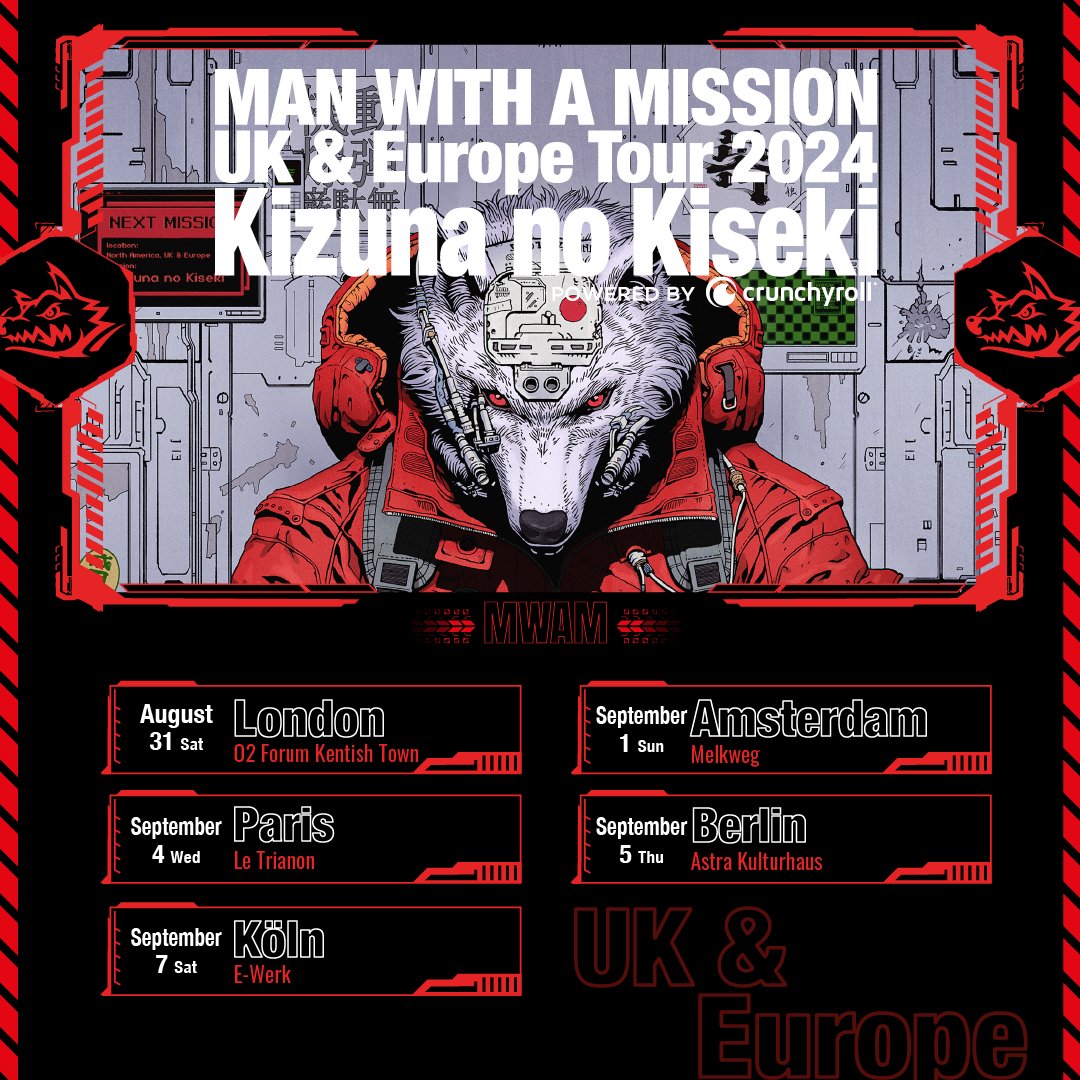 Are you ready to rock, London? @mwamjapan is bringing their Kizuna no Kiseki tour to Europe later this year and you can join the Crunchyroll Presale now! 🔥 🐺 READ: got.cr/MWAMEU-tw