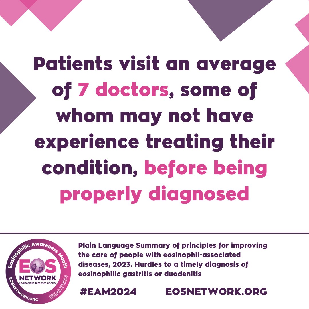 CharityEos's tweet image. 🟣Patients visit an average of 7 doctors before receiving a proper diagnosis for Eosinophilic Gastritis (EoG) and Duodenitis (EoD).

Learn more: ow.ly/yIzM50RNy2i

#EAM2024 #allergyaware #eosaware #eosinophilicgastritis #gastritis #colitis #duodenitis #IBS #IBD #celiac