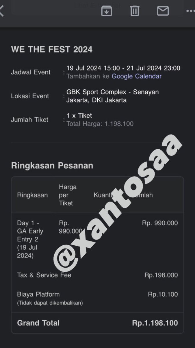 WTS Tiket WTF(WeTheFest) Presale 2 Day 1 untuk harga normal 990K engga pake tax. Kalo minat bisa DM langsung #wtf2024 #wethefest #infokonser #konser #jajanrock #zonauang