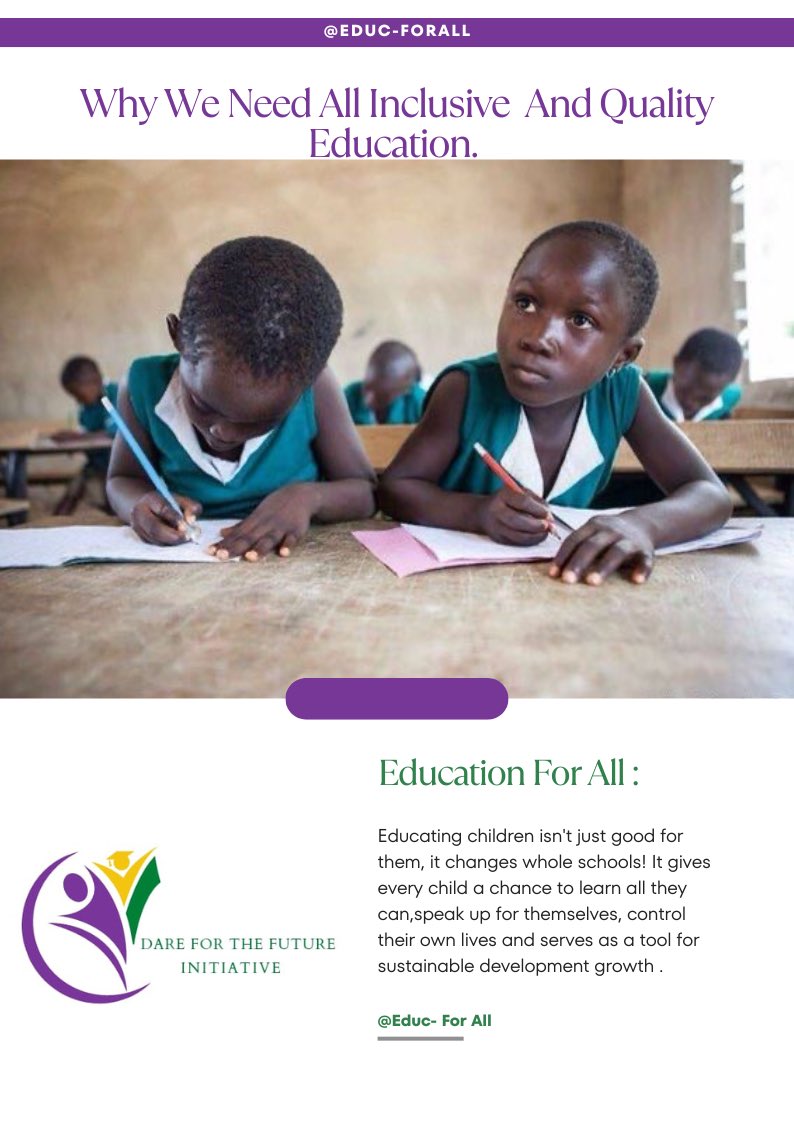 educ_ForAll's tweet photo. Educating children isn't just good for them, it changes whole schools! It gives every child a chance to learn all they can,speak up for themselves, control their own lives and serves as a tool for sustainable development growth . @EduCannotWait #Youth4ECW @theirworld @UNICEF https://t.co/MZYTk9bXZJ