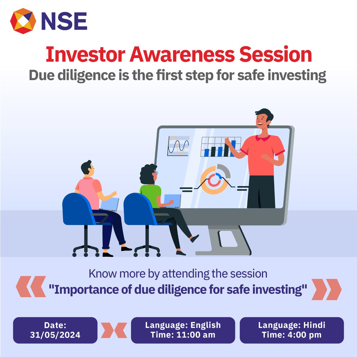 Join us for an informative session on 'Importance of due diligence for safe investing'
Hurry up, Register now for an informative session: bit.ly/m/National-Sto…

#IAP #InvestorAwareness #NSE #NSEIndia