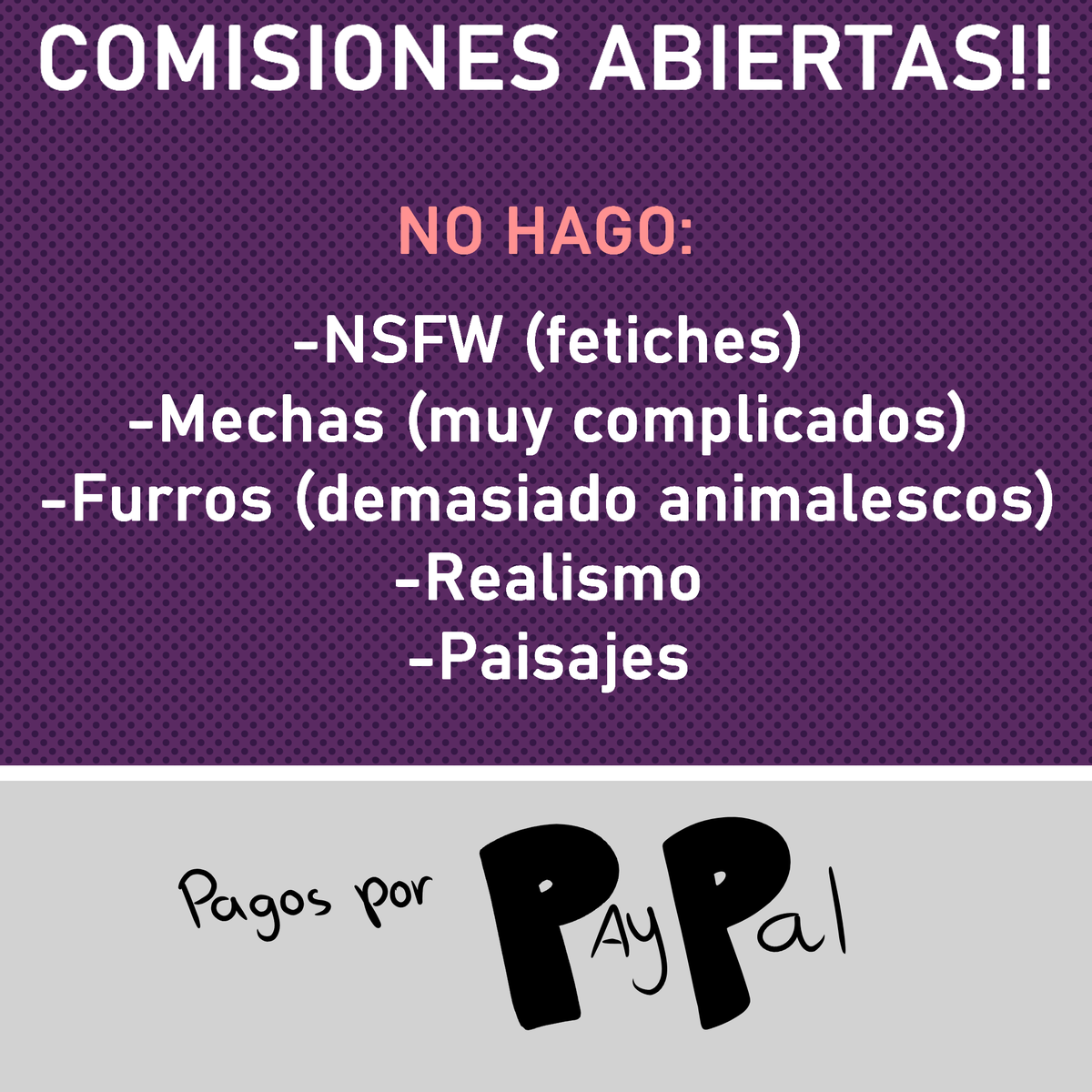 FINALMENTE ABRI COMISIONES VAMOOO
Aqui podran encontrar toda la información vital
pero no duden en preguntarme por MD si algo no queda claro

(Si tardo en responder no se preocupen solo ando fuera)

#comisionesabiertas