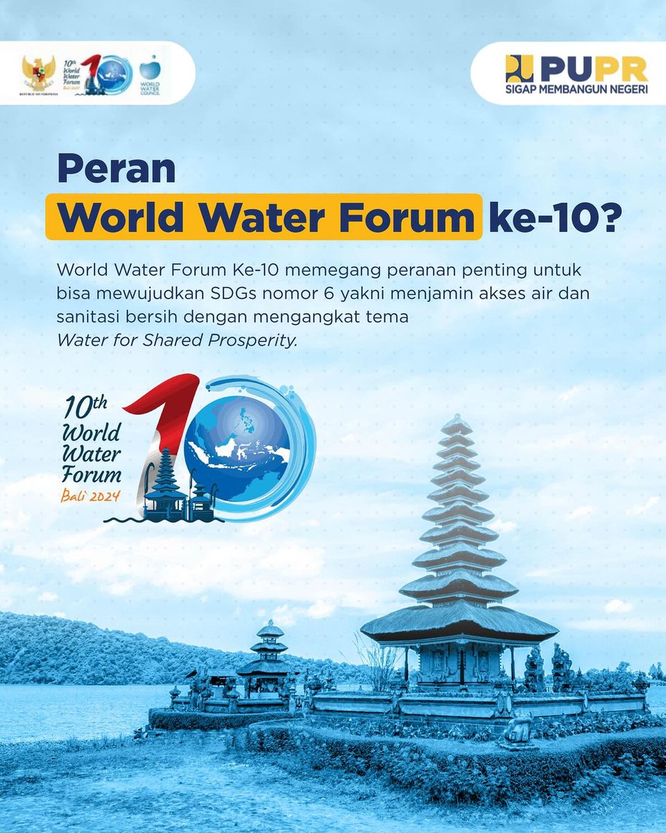 Water for Shared Prosperity merupakan tema #10thWorldWaterForum yang sejalan dengan SDGs nomor 6 perihal akses air bersih dan sanitasi.

Tapi tahukah #SahabatPUPR siapa pihak yang berperan penting mewujudkan tujuan tersebut? Yuk cari tahu siapa aja pada gambar!