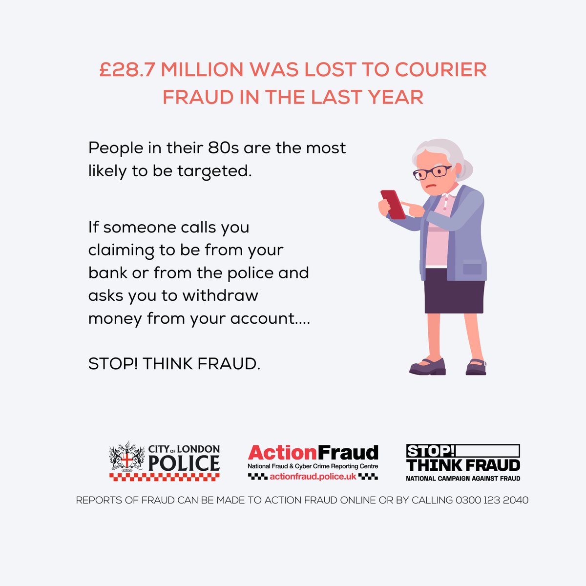 More than £28.7 million was lost to courier fraud in the UK last year, with people in their 80s the most likely to be targeted. Courier fraud criminals will call victims pretending to be from the police or from their bank. You can read more here: bit.ly/3wVwfKj