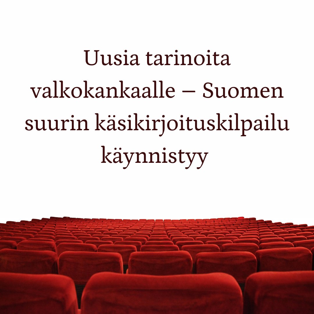 Suomen suurin käsikirjoituskilpailu on käynnistynyt!
<a href="/SKS_finlit/">Suomalaisen Kirjallisuuden Seura, SKS</a> Haku 9.9. saakka.
Lue lisää osoitteesta:
valkokangas.fi