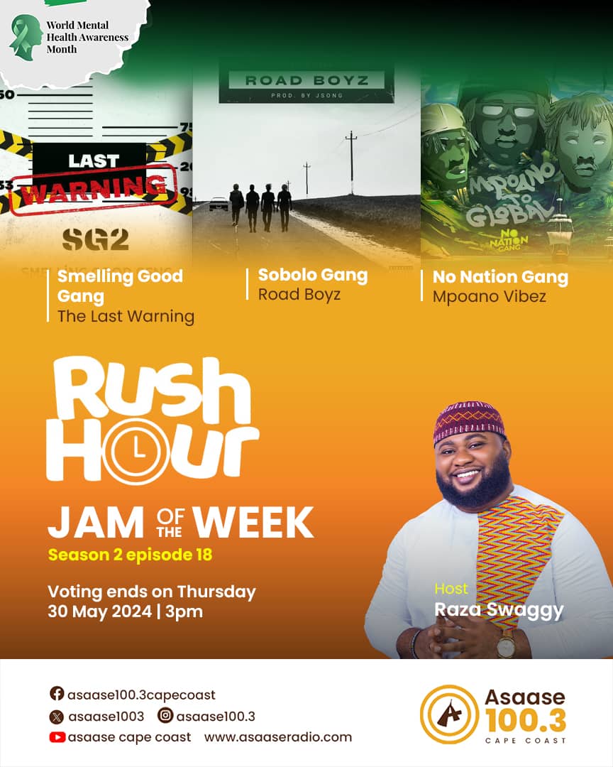 Please kindly vote #LastWarning by <a href="/SmellnGoodSG2/">SmellingGoodGengSG2</a> to WIN Jam Of The Week (S2 | EP18)!

VOTE NOW: 👇
x.com/RazaSwag/statu…?

NB: Voting ends on Thursday | 30th May, 2024 | 3PM 

Powered By: <a href="/asaase1003/">Asaase Cape Coast</a>
Hosted By: <a href="/RazaSwag/">Raza Swaggy</a>

#RushHour #AsaaseRadio #PlayTheMusic 
#MediaConnectGh✊🏿