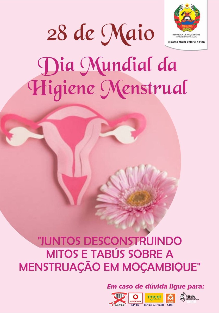 Hoje celebra-se o Dia Mundial da Gestão de Higiene Menstrual sob o lema 'Juntos desconstruindo mitos e tabus sobre a menstruação em #Moçambique.' Sejamos responsáveis por educar sobre a menstruação e criar um ambiente sanitário favorável para todas as meninas.