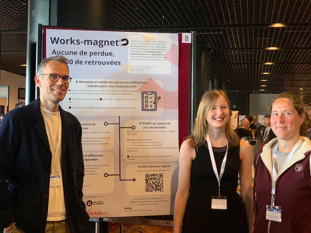 En direct des #JABES24, notre poster sur le nouvel outil <a href="/sup_recherche/">Ministère Enseignement supérieur/Recherche/Espace</a>, le works-magnet ! Votez pour nous 🗳️ 😉 Avec <a href="/ejeangirard/">E. Jeangirard</a> &amp; @annelhote #scienceouverte