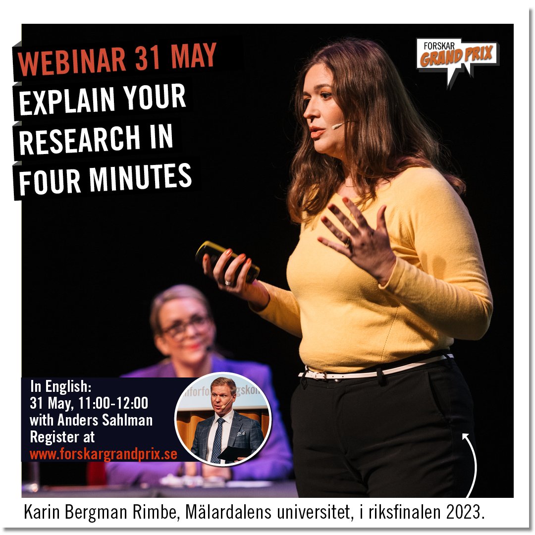 Would you like to be better at explaining your #research? This Friday, Researchers’ Grand Prix (#forskargrandprix) is offering a free webinar for researchers on how to communicate their #research in a quick and engaging way. 👉 31 May, 11:00-12:00 v-a.se/kalendarium/we…… 👈