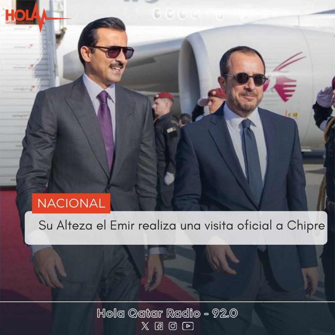 Ayer, SA el Emir, llegó a la capital de Chipre, Nicosia, en una visita oficial al país, donde fue recibido por el Presidente chipriota, el Dr. Nikos Christodoulides, en el Aeropuerto de Larnaca. #holaqatar92#emir #qatar #chipre #larnaca #economia #politica #grecia