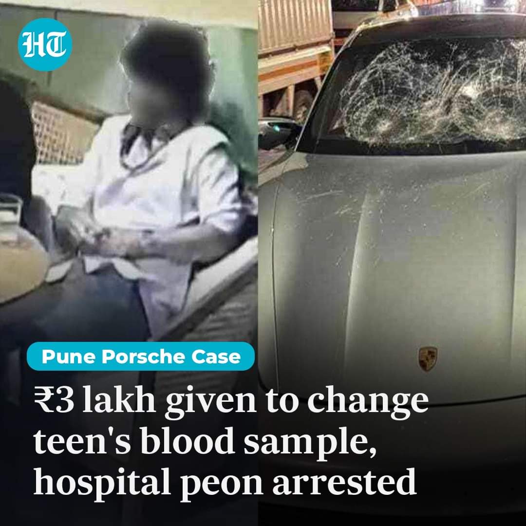 In a new development in the #PunePorsche car accident case police arrested a peon of Sassoon General Hospital who allegedly collected a bribe of ₹3 lakh for two senior doctors who replaced th #juvenile driver's blood samples with another person's samples that showed no traces