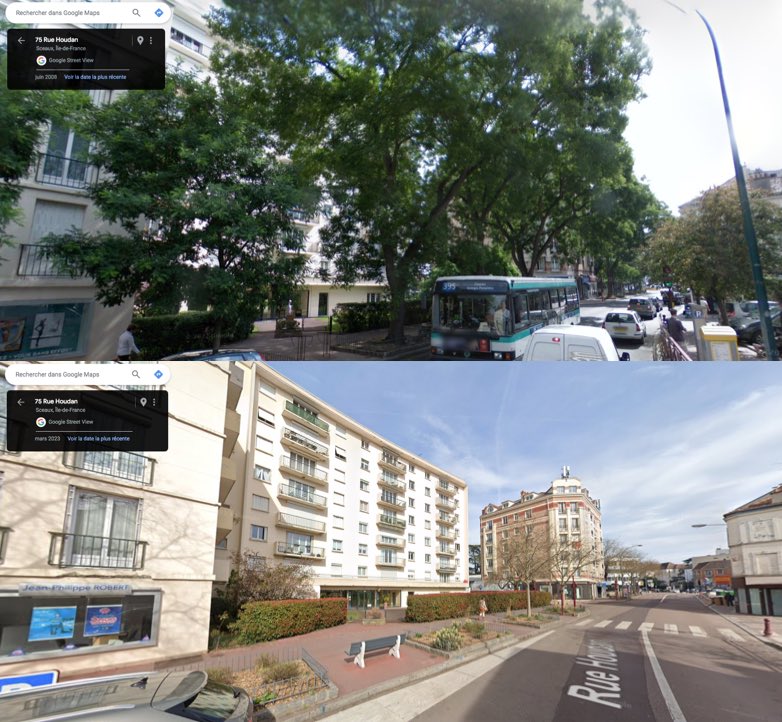Avant / Après rue Houdan à #Sceaux

🤔 Pieds d’arbre sans arbre 🤔

❌ Abattage d’arbres adultes
❌ Réduction de la biodiversité

#IlotDeChaleur
#ruevegetale