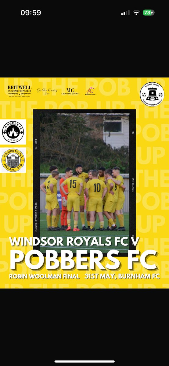Pobbers FC (@pobbersfc) on Twitter photo ‼️This Friday We Go Again‼️
The fourth and final chance at silverware against <a href="/WindsorRoyalsFC/">Windsor Royals FC</a>, a team we have had great battles with over the years
We appreciate the support over the past weeks and hope to see you at <a href="/BurnhamFC1878/">Burnham Football Club</a> to give us one last push
Up The Pobbers🍻 ‼️This Friday We Go Again‼️
The fourth and final chance at silverware against <a href="/WindsorRoyalsFC/">Windsor Royals FC</a>, a team we have had great battles with over the years
We appreciate the support over the past weeks and hope to see you at <a href="/BurnhamFC1878/">Burnham Football Club</a> to give us one last push
Up The Pobbers🍻