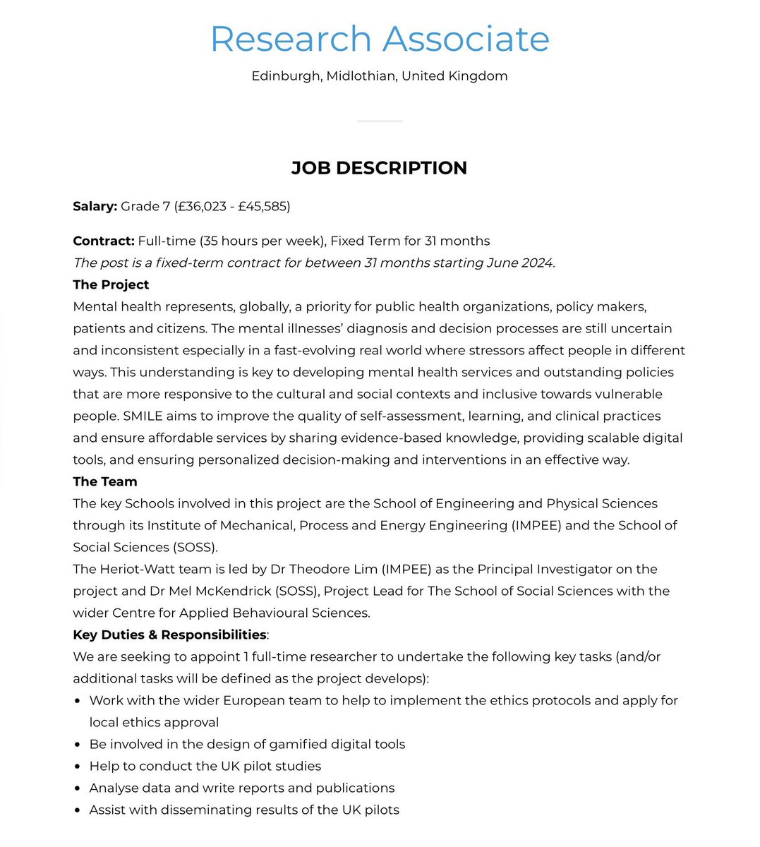 I’m looking for candidates for a full time RA for a fixed term contract to be part of an EU funded SMILE project of which I’m the project lead at @HeriotWattUni @heriotwatt_soss @HWPsych. #psychology #digitalmentalhealth
Link below for details: enzj.fa.em3.oraclecloud.com/hcmUI/Candidat…