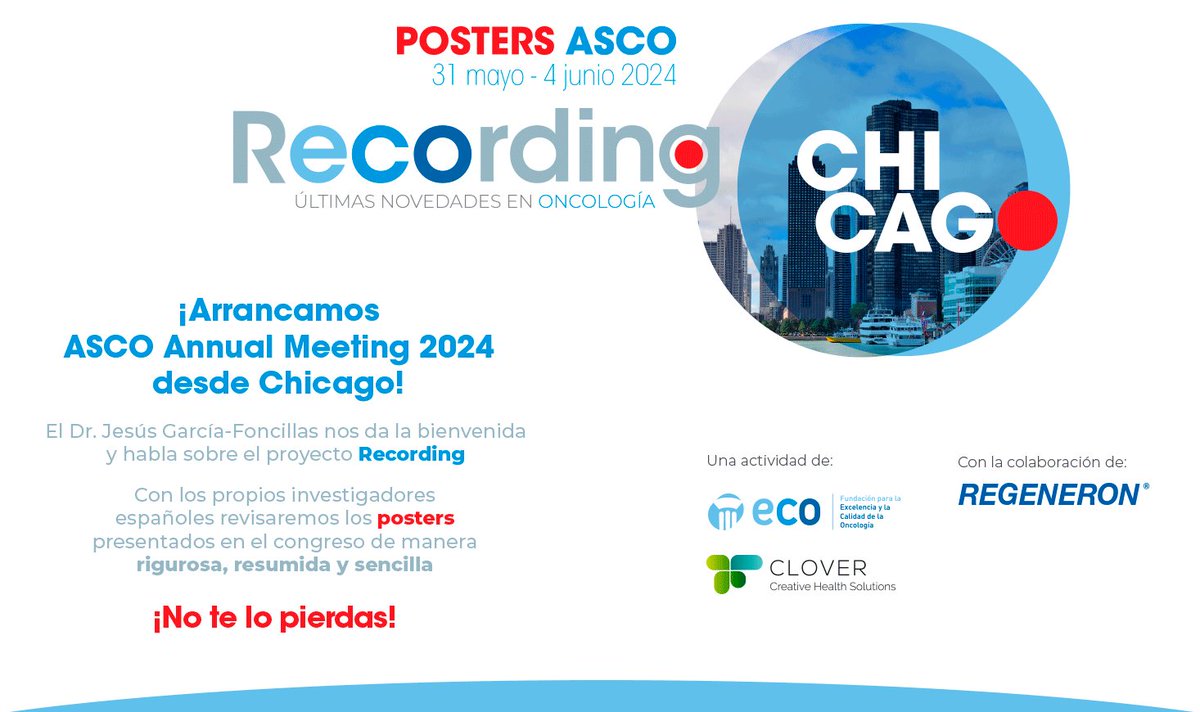 🎉#FundaciónECO y <a href="/CloverSGM/">CLOVER - Creative Health Solutions</a> lanzamos #RecordingASCO desde el Congreso <a href="/ASCO/">ASCO</a> Annual Meeting, donde nuestros investigadores españoles #oncólogos,que han presentado sus posters, contarán los highlights

👉 recording.clover-sgm.com

¡Gracias a <a href="/Regeneron/">Regeneron</a> y todos los involucrados!