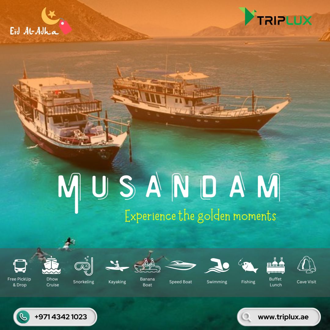 triplux2022's tweet photo. 🎉  Celebrate #EidAlAdha with a splash ! 
Join our #Musandam Trip with family &amp; friends to make the most of the joyous times together.  
#EidAlAdha2024 #travel #dubai #holiday 
Book Now https://t.co/G6Z42kuX8Q https://t.co/Exayj2kvHp