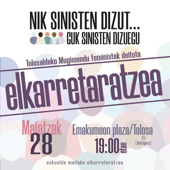 Udalak bat egin du sexu-erasoen biktimei babesa emateko gaur 19:00etan Tolosan egingo den mobilizazioarekin villabona.eus/eu/albisteak/4… Tolosaldeko Mugimendu Feministak antolatu du ekimena 'Nik sinesten dizut... Guk sinesten dizuegu' lemapean. #Berdintasuna #IndarkeriaMatxistariEZ