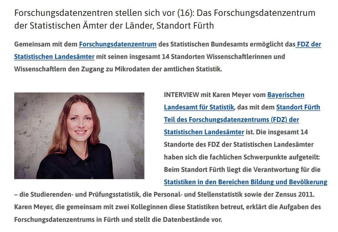 VerbundFDB's tweet photo. Im neuen Beitrag der Reihe "#FDZ stellen sich vor" des #bildungsserverBlog erklärt Karen Meyer vom #Forschungsdatenzentrum der Statistischen Landesämter in Fürth, warum Datenbestände der amtlichen #Statistik für die #Bildungsforschung interessant sind.
➡️ https://t.co/XqfnbYImhL https://t.co/vzRgYQfsxW