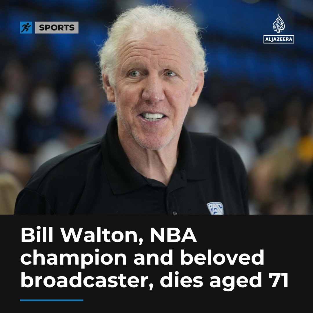 Bill Walton, a two-time National Basketball Association (NBA) champion, Hall of Fame player and beloved broadcaster, has died at the age of 71 after a prolonged battle with cancer, says the league aje.io/ywa3n7