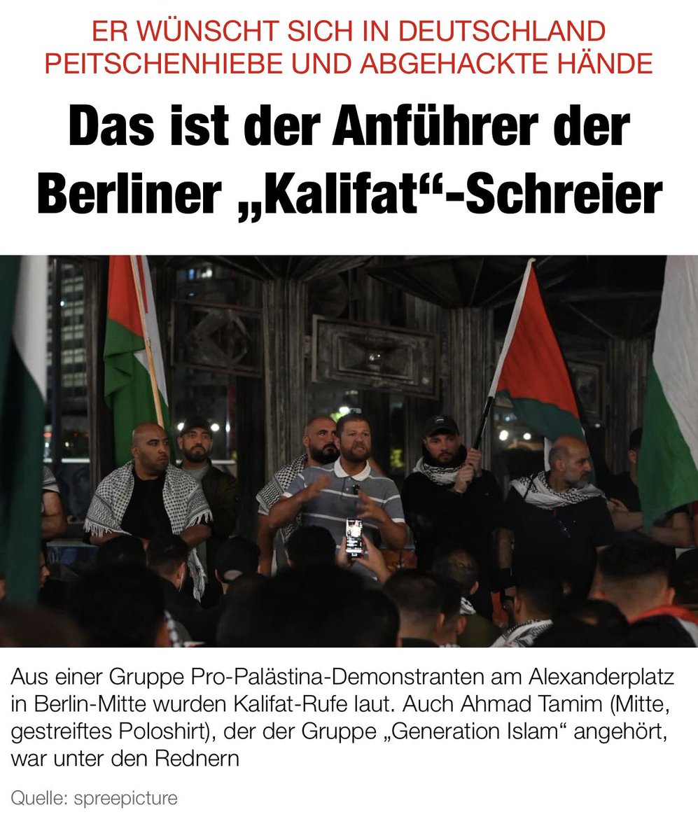 Nur eine Frage: Warum ist der hier? Warum werden nicht alle Typen auf so einer Demo eingesammelt und nach Hause geschickt? Wer „Deutsch“ ist, Pass weg.  

Und wo ist da das Konzert von Kraftklub und KIZ? Wo sind da die Tränen von Lola Weippert? 

bild.de/regional/berli…