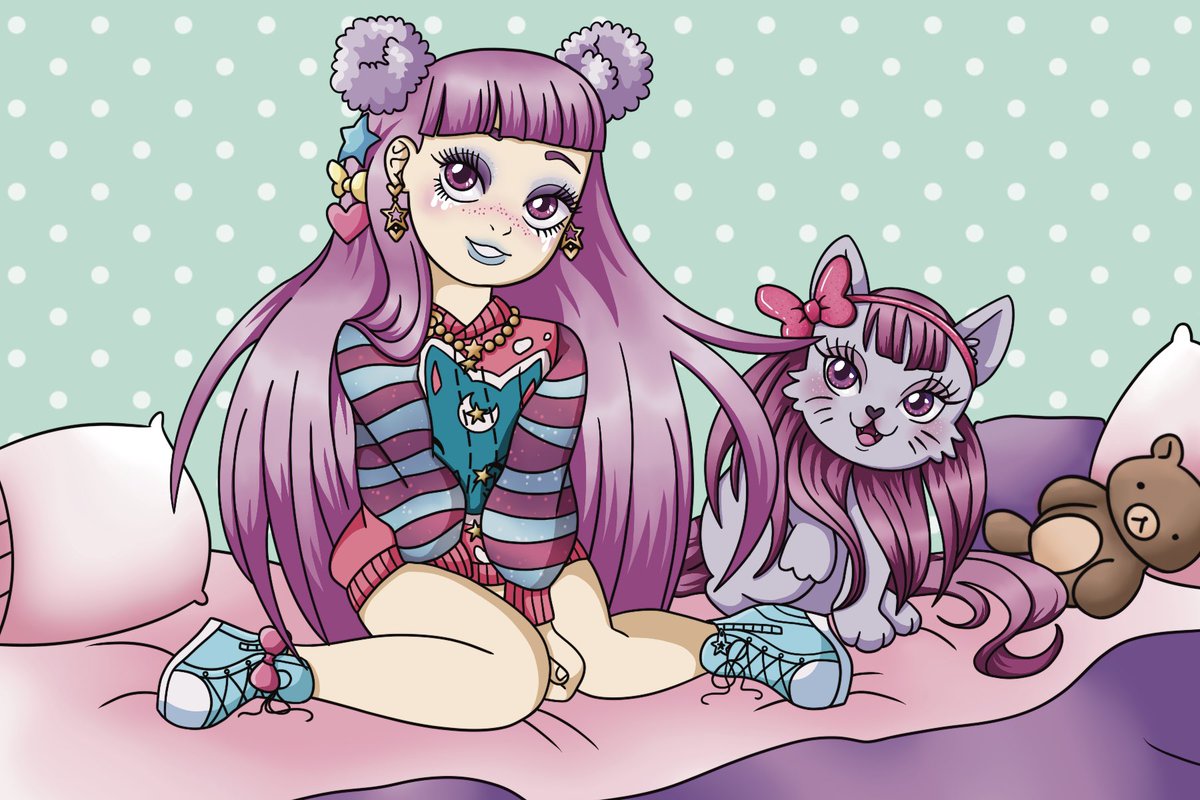 squiddlyn's tweet photo. Kawaii.QTee from Failfix! and her cat, QTee.Kitty. I drew the evening variant bc it’s my fave :)
#dolltwt https://t.co/4OMIC887xO