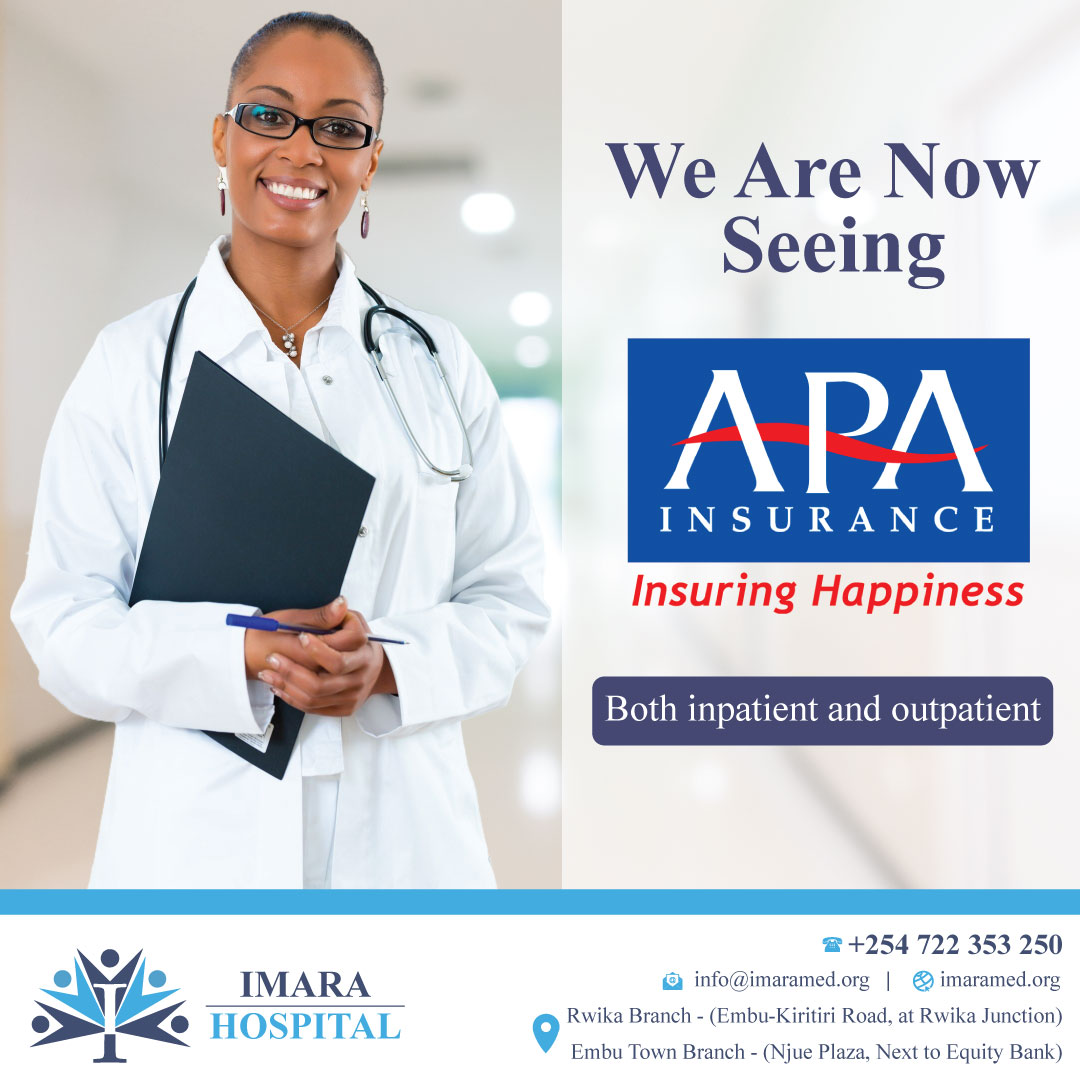ImaraHospital's tweet photo. Happy to announce that we are seeing APA insurance for both Inpatient and Outpatient Services.
Visit us today and enjoy our healthcare services.
Contact us - 0722 353 250
#WorldclassHealthcare https://t.co/m8ICqN9CSl