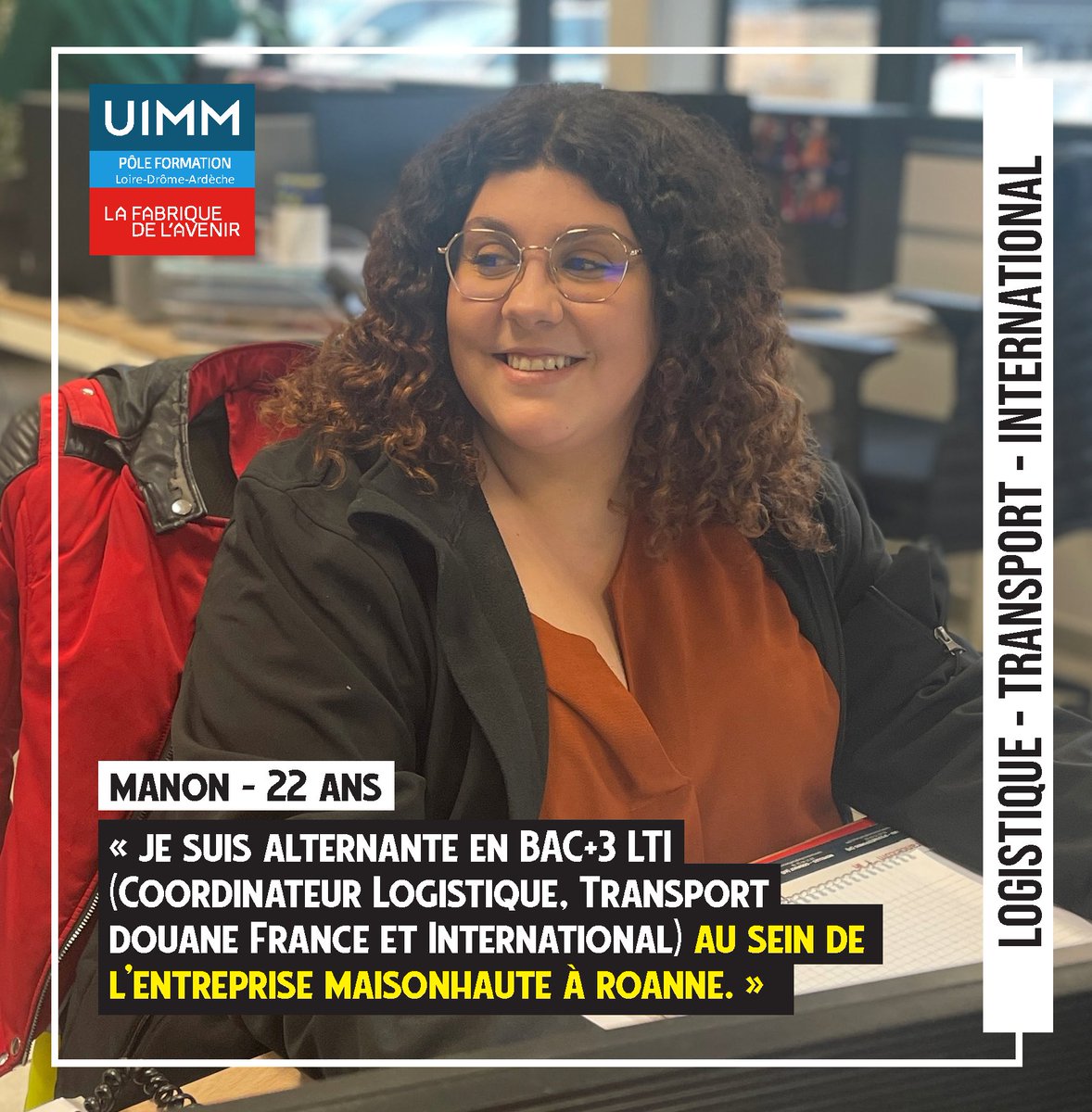 On vous présente le parcours de Manon !      

À 22 ans, Manon intègre le Bac+3 LTI et devient alternante chez Groupe Maisonhaute à Roanne.    

Découvrez son portrait par ici : linkedin.com/feed/update/ur…

#portrait #étudiant #alternance #lti #logistique #transport #métier