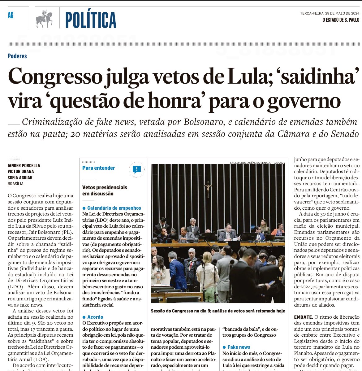 Hoje é dia de lutar para derrubar o veto de Lula que favorece bandidos (para surpresa de ninguém).