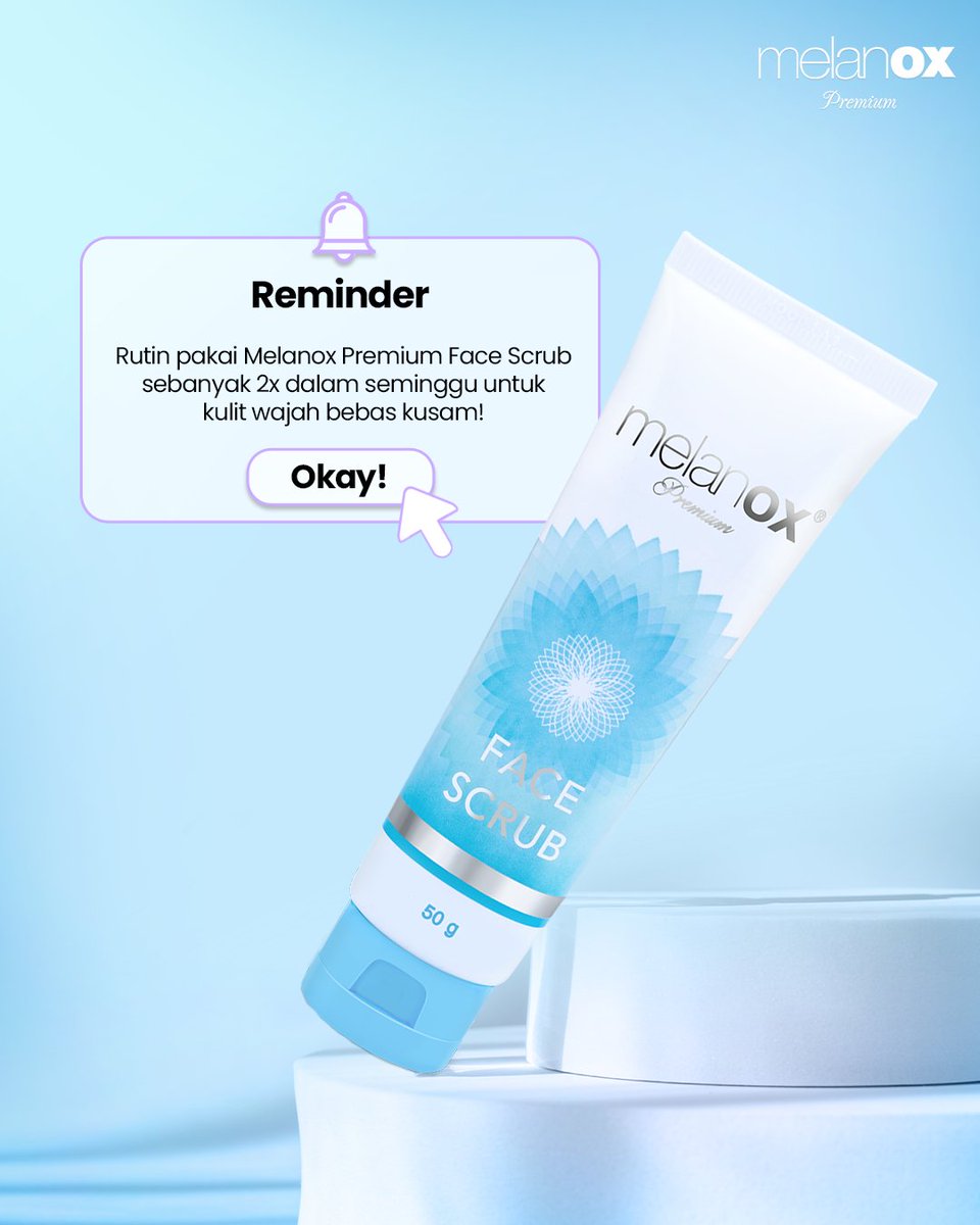 Melanoxidn's tweet photo. Rutin selalu eksfoliasi kulitmu untuk terhindar dari wajah yang kusam ya!

Melanox Face Scrub hadir dengan butiran halus yang gak mengiritasi wajah &amp; cocok untuk semua jenis kulit. Kandungannya dapat membersihkan serta mencerahkan kulit.

#MelanoxIndonesia #WujudkanCantikCerahmu https://t.co/c2g6MA1uJ7