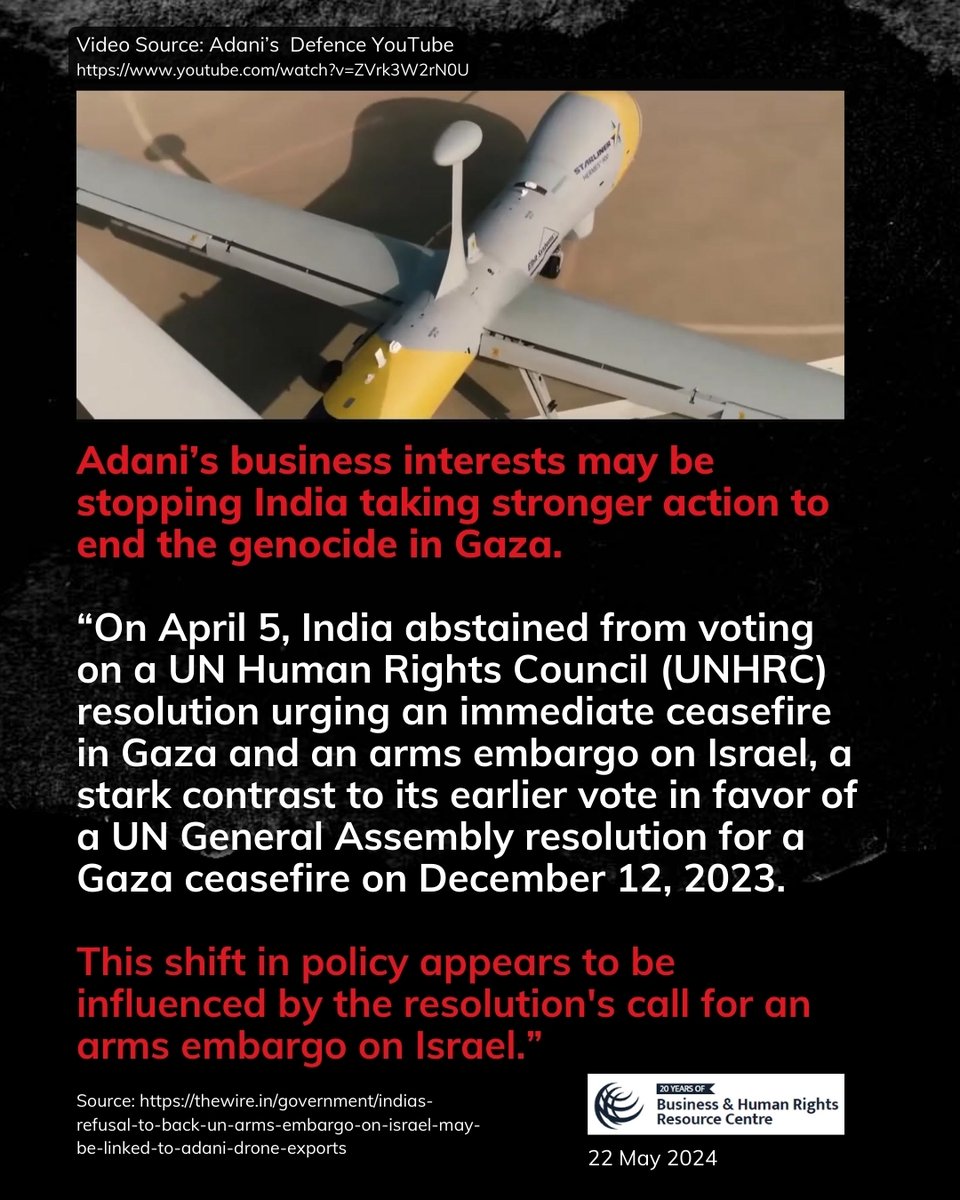 The #Adani Group is profiteering from the genocide in Gaza through its partnership with weapons giant @ElbitSystemsLtd. @AdaniOnline has produced & shipped lethal drones to Israel despite the high probability they'll be used to murder innocent people. 🧵 #palestine
