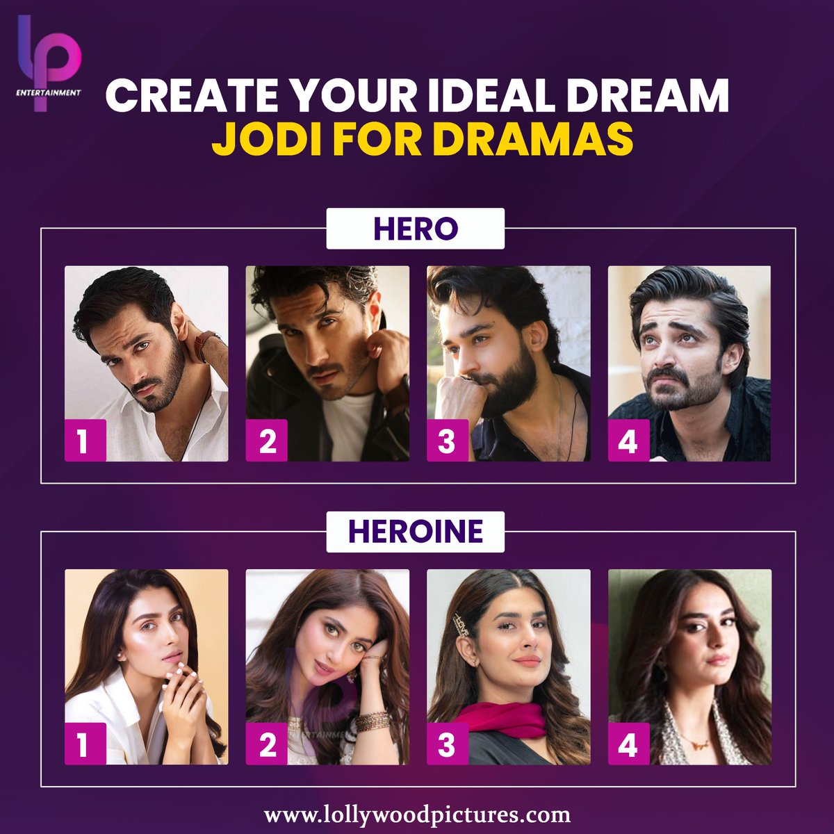 If you get a chance to cast the lead roles of any drama, which leadingpair would you like create among these stars? 🤩🙌

#PakistaniDramas #Celebrities #DramaCasting #LPEntertainment #WahajAli #FerozeKhan #BilalAbbas #HamzaAliAbbasi #AyezaKhan #SajalAly #KubraKhan #YumnaZaidi