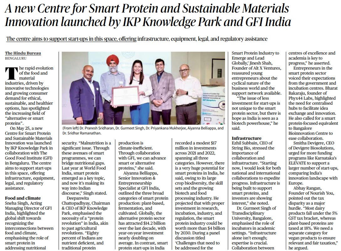 ICYMI: @IKP_SciencePark's new innovation centre in Koramangala is now open — a launch we were honoured to support 🎯

Learn more about how IKP is empowering the next generation of alternative protein innovators:
thehindu.com/news/cities/ba…
@the_hindu