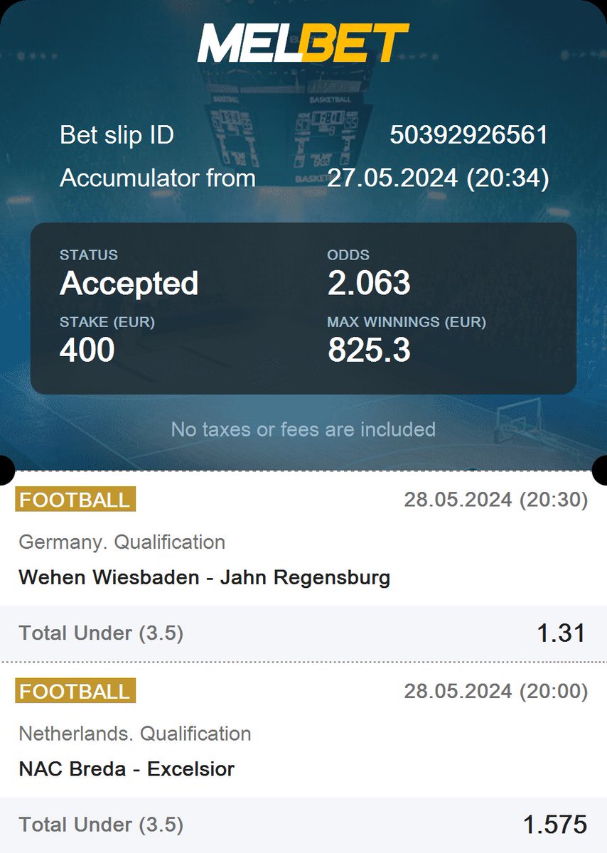 🚨 Total Odds: 2.063 🚨 🇩🇪 Germany. Qualification 🇩🇪 Wehen Wiesbaden vs. Jahn Regensburg | Total Under (3.5) 🇳🇱 Netherlands. Qualification 🇳🇱 NAC Breda vs. Excelsior | Total Under (3.5)