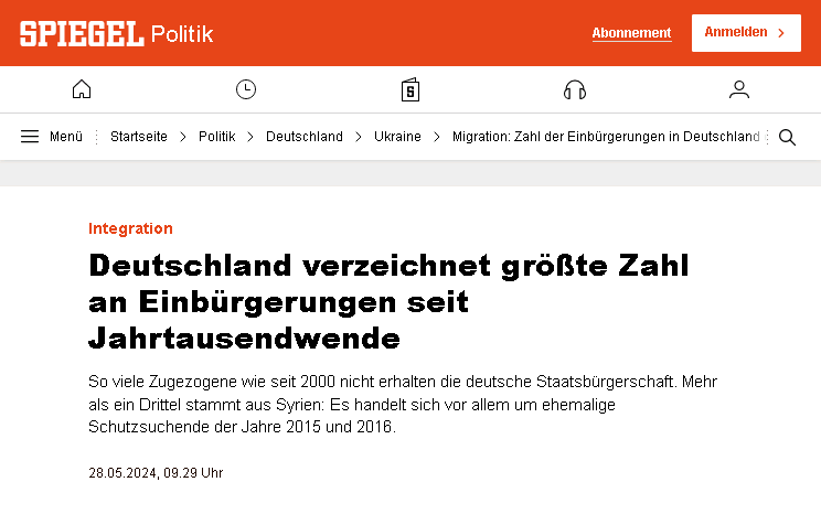 Die Umvolkung ist eine Verschwörungstheorie, richtig? ;-)
(mal ganz abgesehen, dass die Polizeiliche Kriminalstatistik PKS damit verwässert wird und nur noch die Vornamen echte Auskunft geben)

#Buntland #Einbuergerung