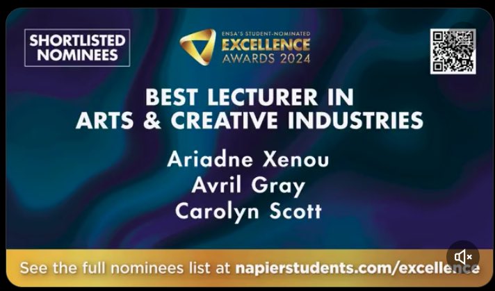 Well, this is a lovely surprise! Really delighted, honoured & so grateful to the #NapierPublish students who nominated me! Thank you! Good luck to Carolyn & Ariadne. I’m thrilled just to be shortlisted! @napierstudents @EdinburghNapier
